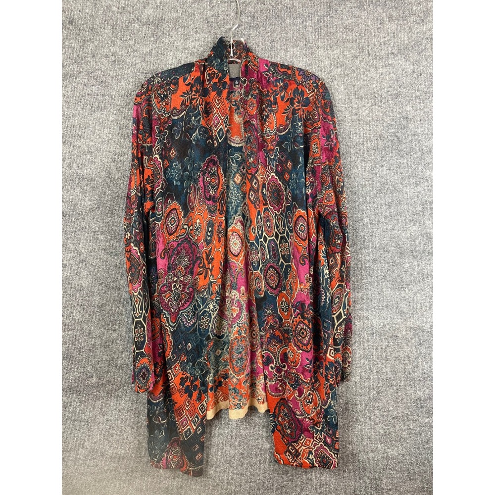 Jones New York Cardigan Women 1X Multicolor Boho‎ Paisley Open Front Sweater